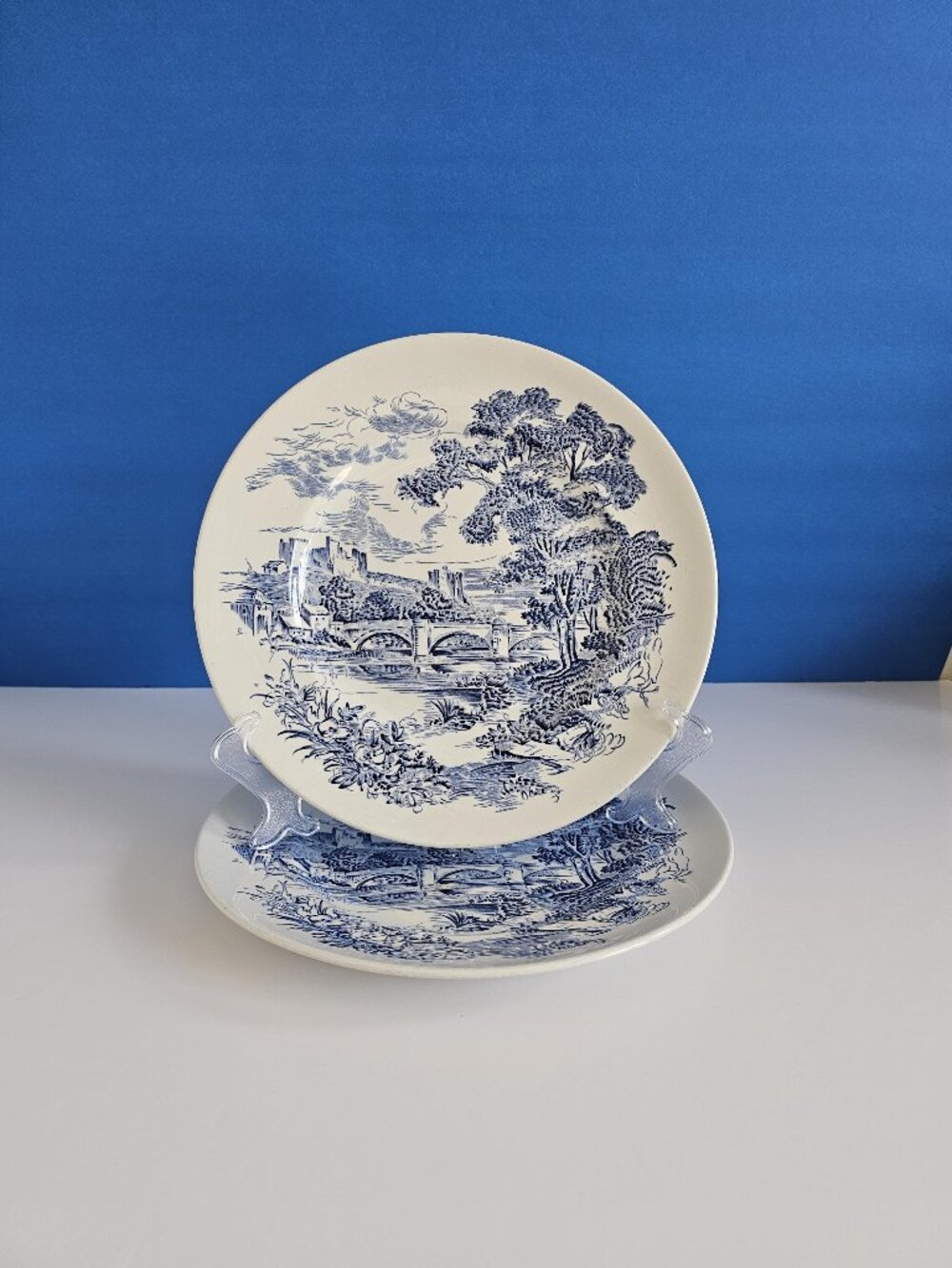 Enoch Wedgwood Countryside Blue Transferware Dinner Plates, Set Of 2